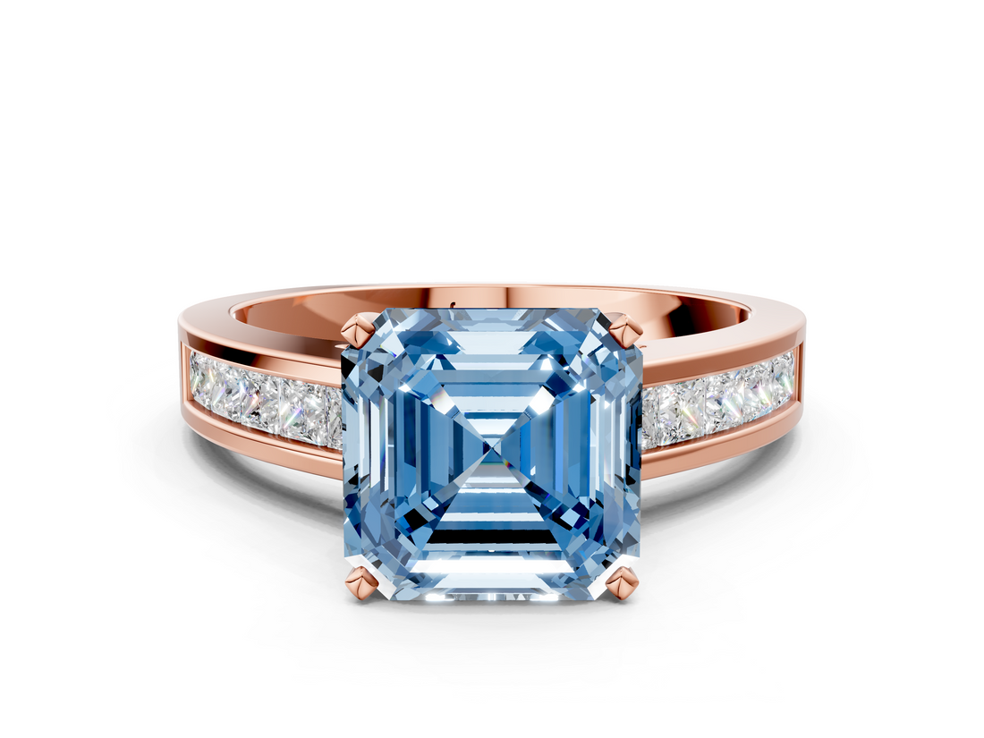Rose gold Fancy Blue Asscher  Solitaire Diamond Ring with Channel-Set Band and Four-Prong Setting_20