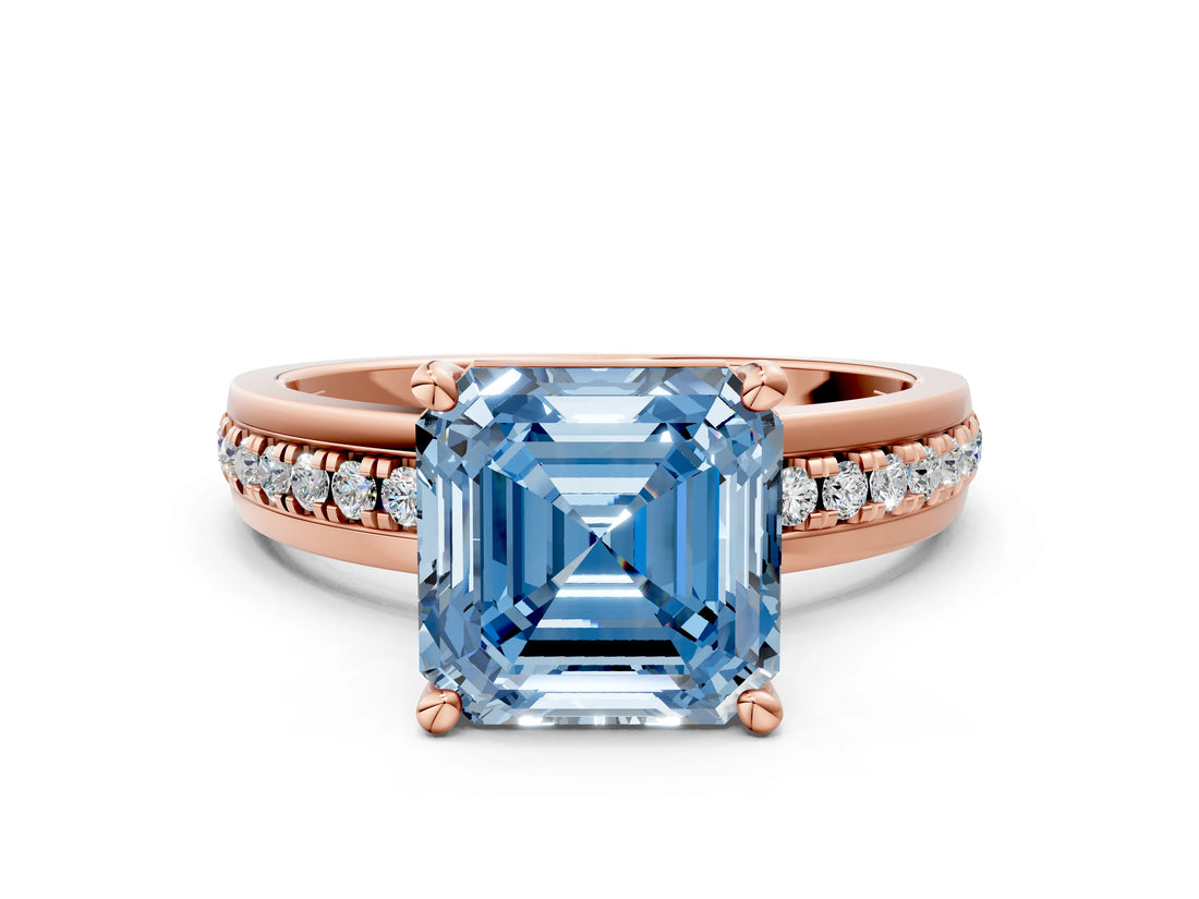Rose gold Fancy Blue Asscher  Solitaire Diamond Ring with Channel Set Band and Six-Prong Setting_47