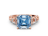 Rose gold Fancy Blue Asscher  Solitaire Diamond Ring with Filigree Band and Four-Prong Setting