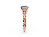 Rose gold Fancy Blue Asscher  Solitaire Diamond Ring with Filigree Band and Four-Prong Setting_2