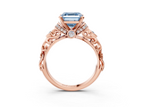 Rose gold Fancy Blue Asscher  Solitaire Diamond Ring with Filigree Band and Four-Prong Setting_3