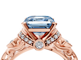 Rose gold Fancy Blue Asscher  Solitaire Diamond Ring with Filigree Band and Four-Prong Setting_4