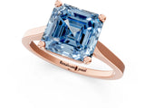 Rose gold Fancy Blue Asscher  Solitaire Diamond Ring with Four-Prong Setting and Tapered Band 2