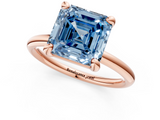 Rose gold Fancy Blue Asscher  Solitaire Diamond Ring with Four-Prong Setting on a Plain Band_38