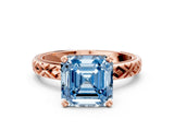 Rose gold Fancy Blue Asscher  Solitaire Diamond Ring with Milgrain and Black Enamel X Pattern Band_47
