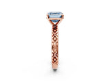 Rose gold Fancy Blue Asscher  Solitaire Diamond Ring with Milgrain and Black Enamel X Pattern Band_49