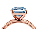 Rose gold Fancy Blue Asscher  Solitaire Diamond Ring with Milgrain and Black Enamel X Pattern Band_51