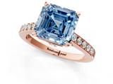 Rose gold Fancy Blue Asscher  Solitaire Diamond Ring with Pavé Band and Four-Prong Setting_1