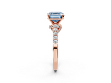 Rose gold Fancy Blue Asscher  Solitaire Diamond Ring with Pavé Band and Four-Prong Setting_2