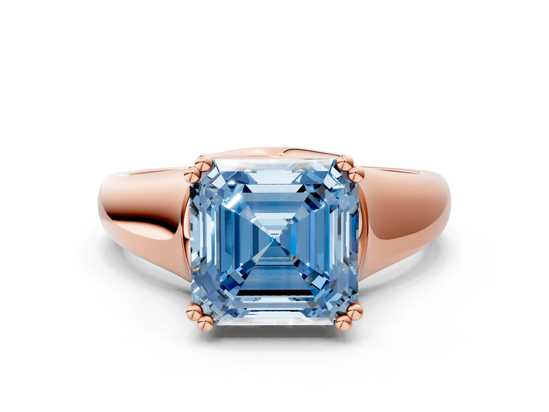 Rose gold Fancy Blue Asscher  Solitaire Diamond Ring with Six-Prong Cathedral Setting_42