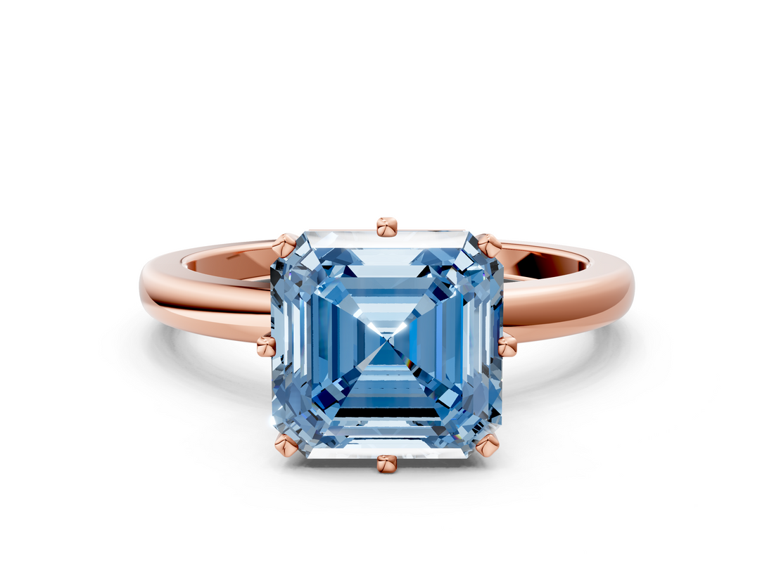 Rose gold Fancy Blue Asscher  Solitaire Diamond Ring with Six-Prong Setting on a Classic Band_47