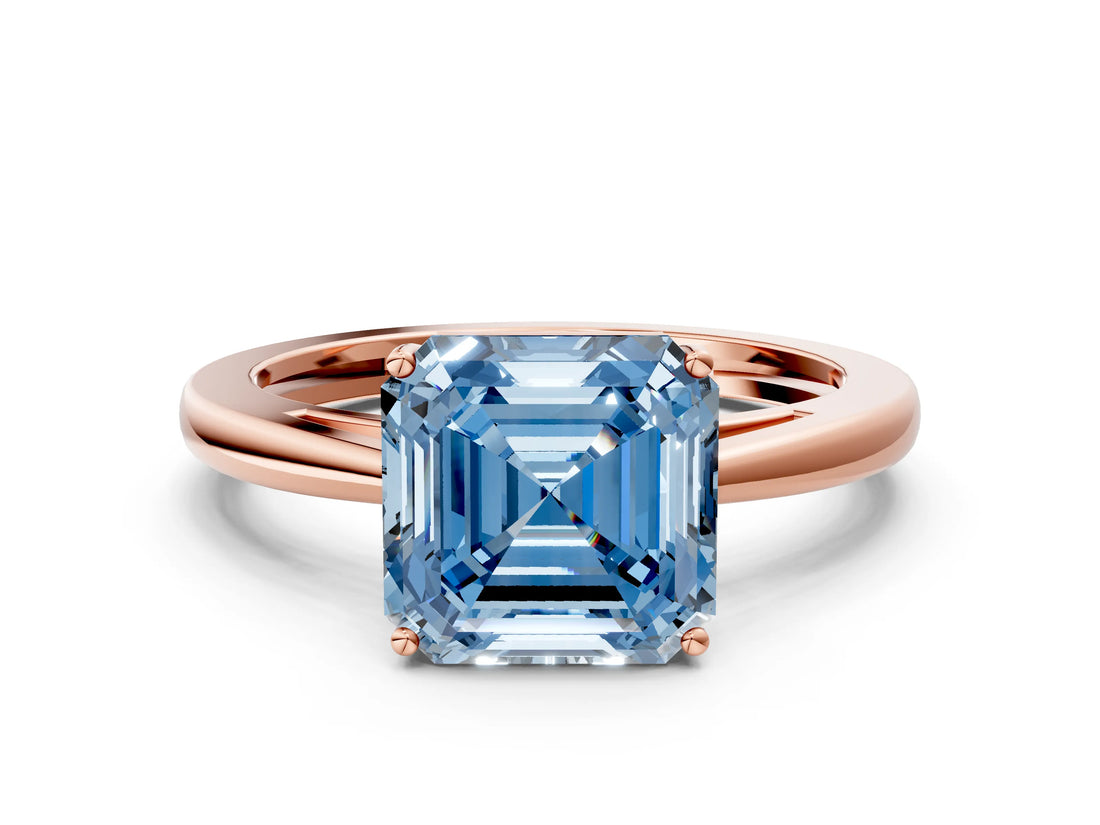 Rose gold Fancy Blue Asscher  Solitaire Diamond Ring with Split Shank and Four-Prong Setting_12