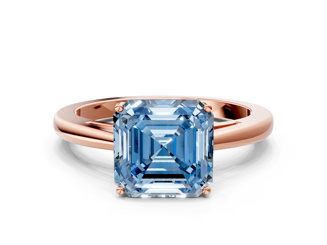Rose gold Fancy Blue Asscher  Solitaire Diamond Ring with Split Shank and Four-Prong Setting_37