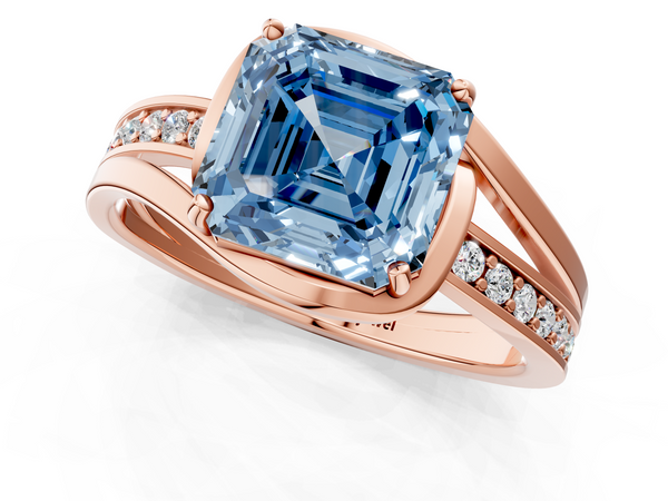 Rose Gold Asscher Cut Split Shank Solitaire Engagement Ring Setting for Fancy Blue Center