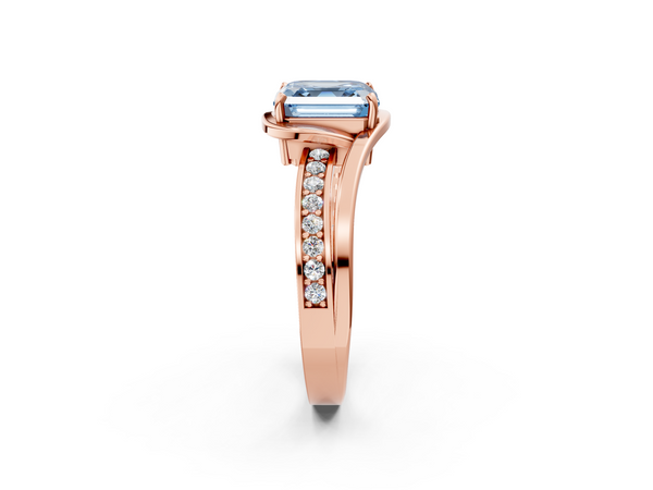 Rose Gold Asscher Cut Split Shank Solitaire Engagement Ring Setting for Fancy Blue Center