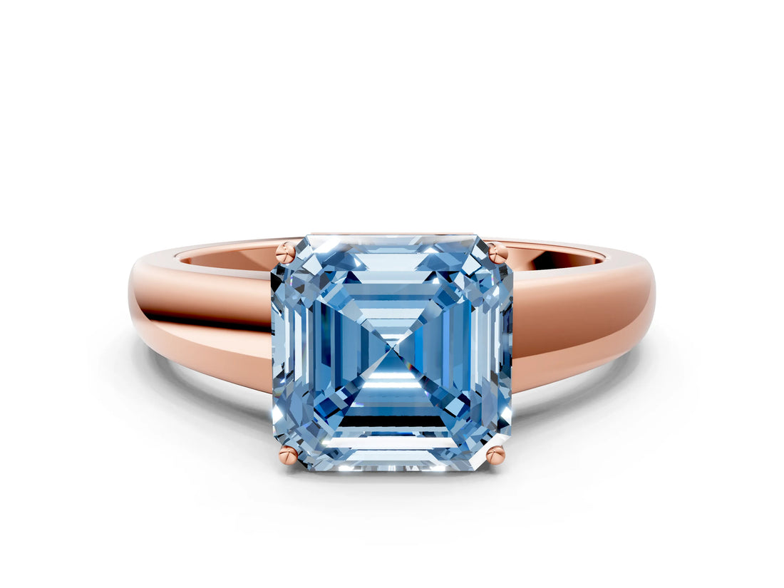 Rose gold Fancy Blue Asscher  Solitaire Diamond Ring with Tapered Band and Four-Prong Setting_82