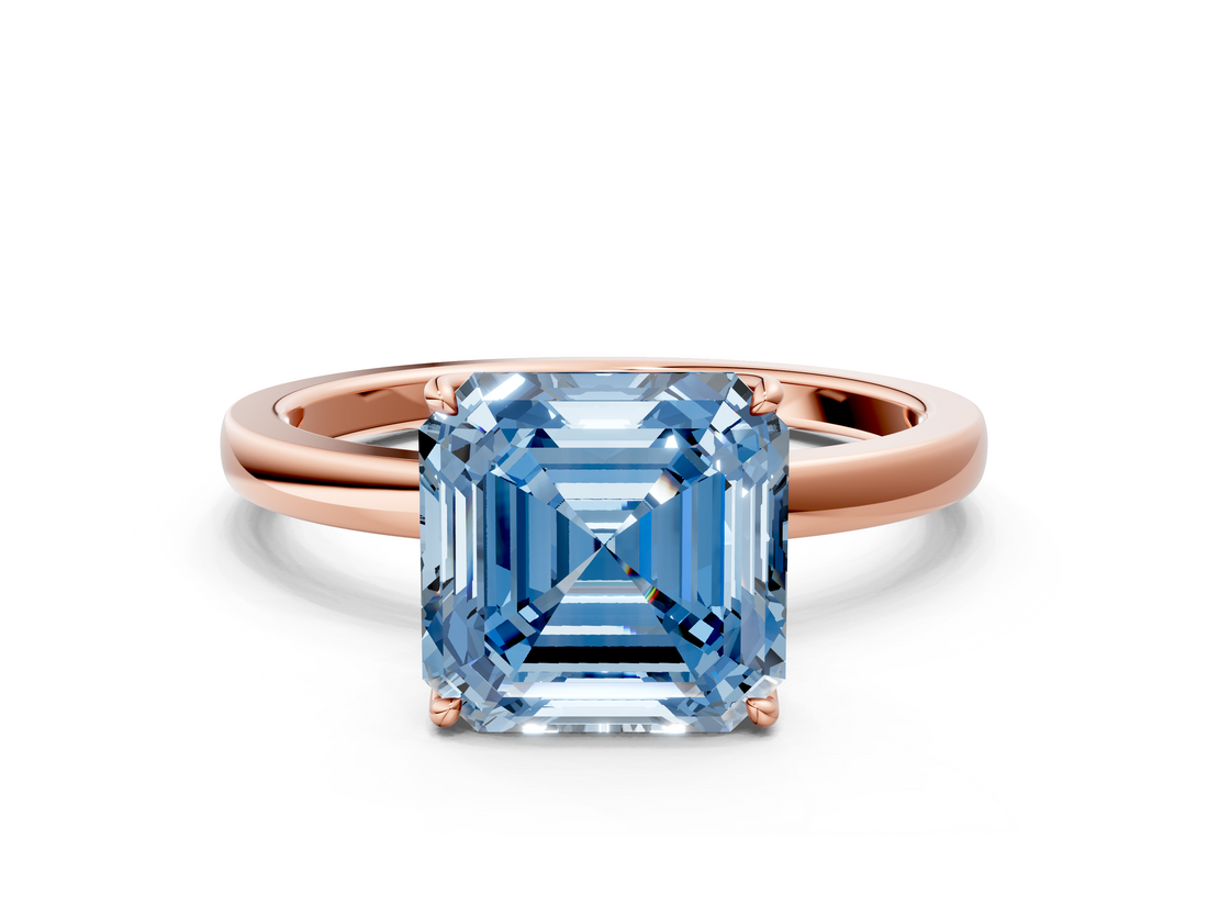 Rose gold Fancy Blue Asscher  Solitaire Diamond Ring with Thin Band and Four-Prong Setting_36