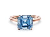 Rose gold Fancy Blue Asscher  Solitaire Diamond Ring with a Classic Band and Four-Prong Setting