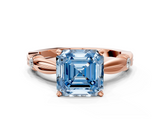 Rose gold Fancy Blue Asscher  Solitaire Diamond Twisted Band with Four-Prong Setting