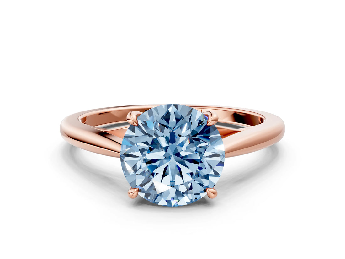 Rose gold Fancy Blue Asscher  Solitaire Engagement Ring with Four-Prong Setting and Classic Band