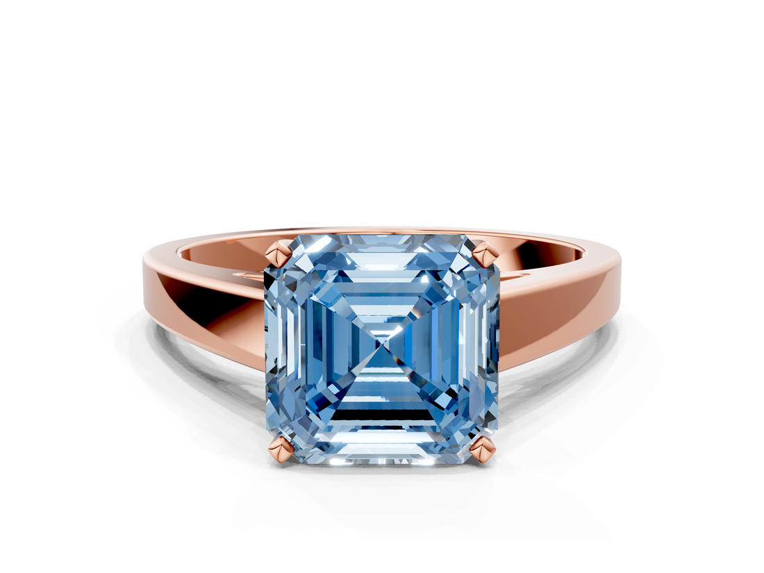 Rose gold Fancy Blue Asscher  Solitaire Engagement Ring with Four-Prong Setting and Tapered Band_21