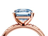 Rose gold Fancy Blue Asscher  Solitaire Engagement Ring with Scrollwork Band and Four-Prong Setting_21