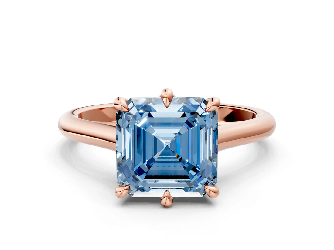 Rose gold Fancy Blue Asscher  Solitaire Engagement Ring with Six-Prong Setting and Classic Band 1
