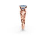Rose gold Fancy Blue Asscher  Solitaire Filigree Engagement Ring with Halo and Prong Setting_19