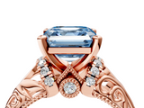 Rose gold Fancy Blue Asscher  Solitaire Filigree Engagement Ring with Halo and Prong Setting_21