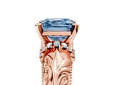 Rose gold Fancy Blue Asscher  Solitaire Filigree Engagement Ring with Halo and Prong Setting_22
