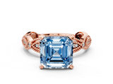 Rose gold Fancy Blue Asscher  Solitaire Milgrain Diamond Engagement Ring with Bezel and Marquise Band