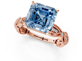 Rose gold Fancy Blue Asscher  Solitaire Milgrain Diamond Engagement Ring with Bezel and Marquise Band_1
