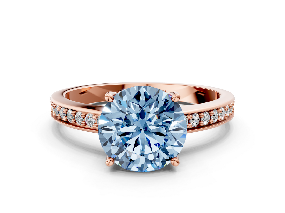 Rose gold Fancy Blue Asscher  Solitaire Pavé Band Prong Setting Ring
