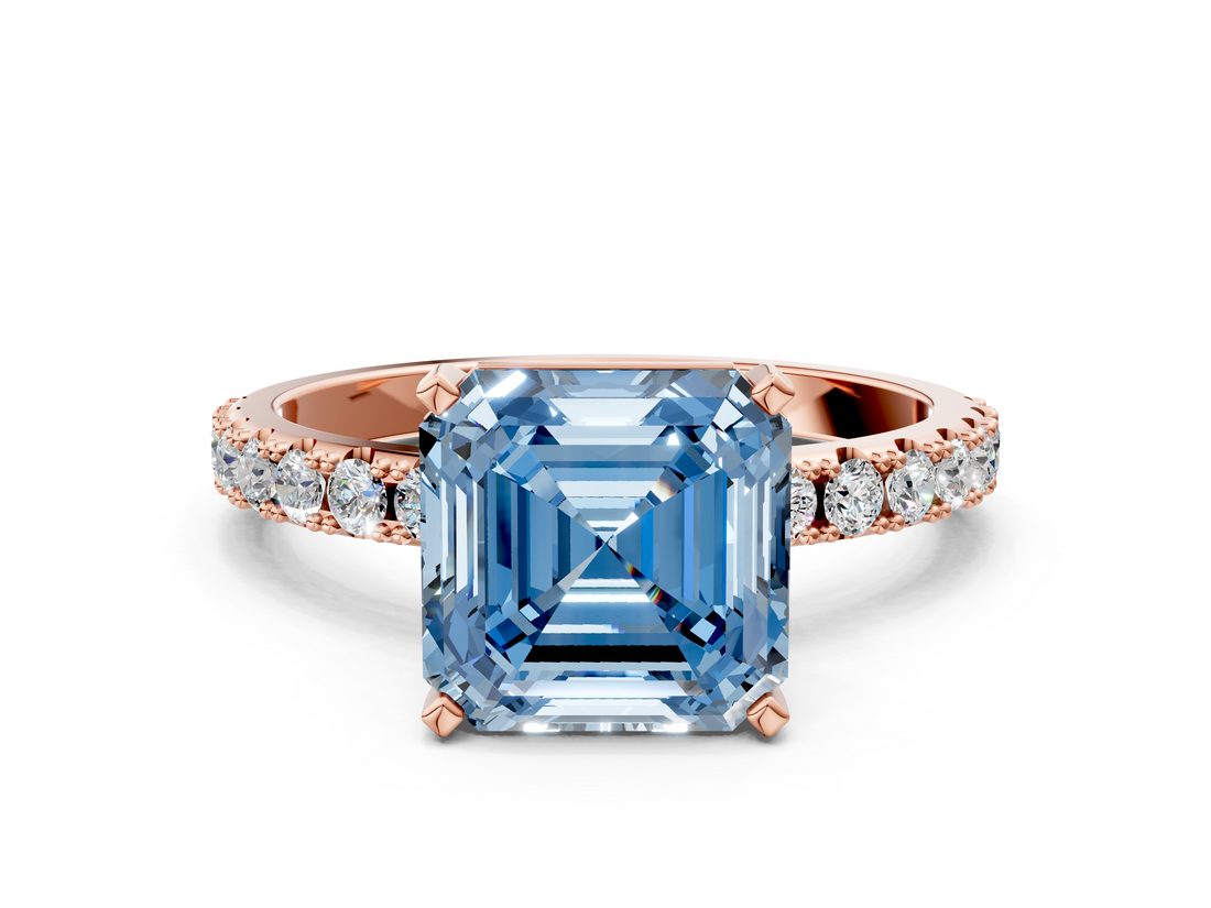 Rose gold Fancy Blue Asscher  Solitaire Pavé Band with Four-Prong Setting_17