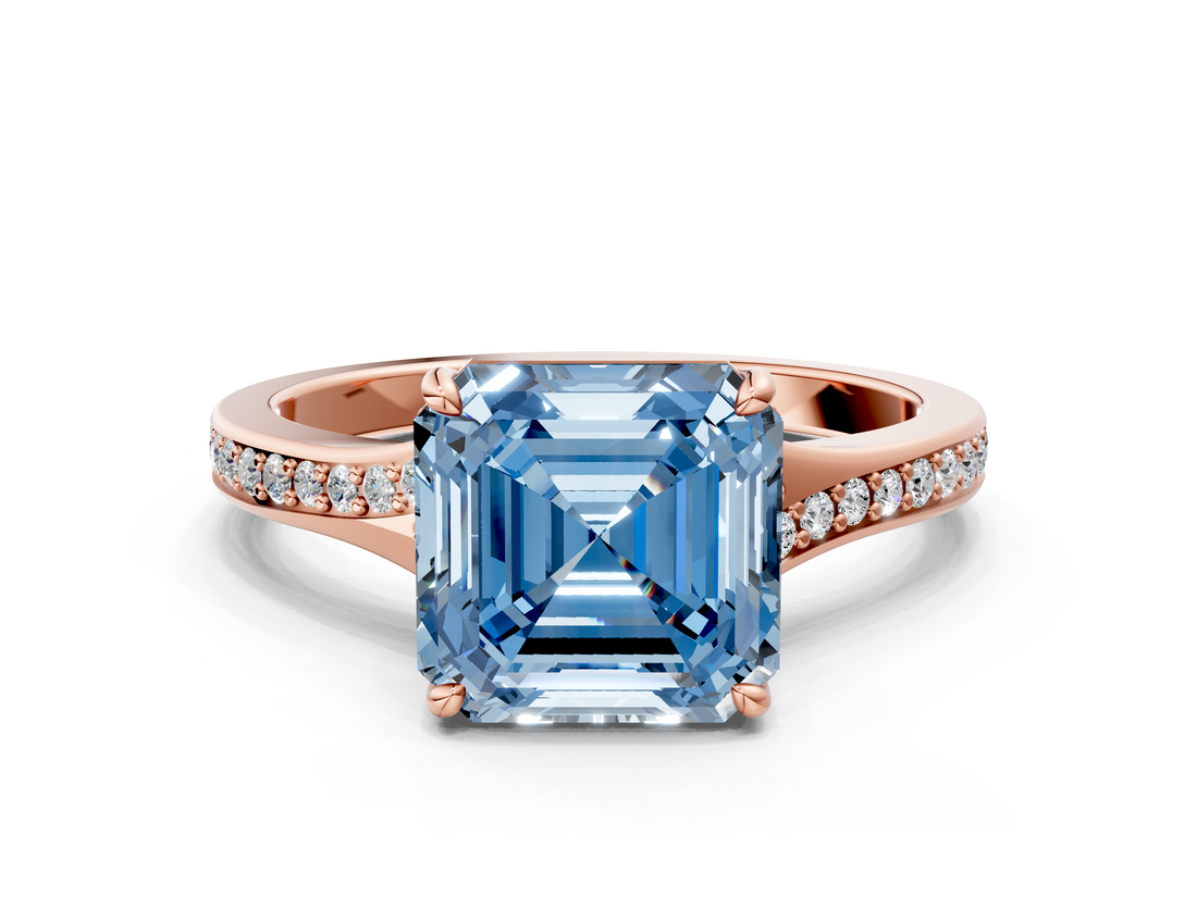 Rose gold Fancy Blue Asscher  Solitaire Pavé Band with Four-Prong Setting_35