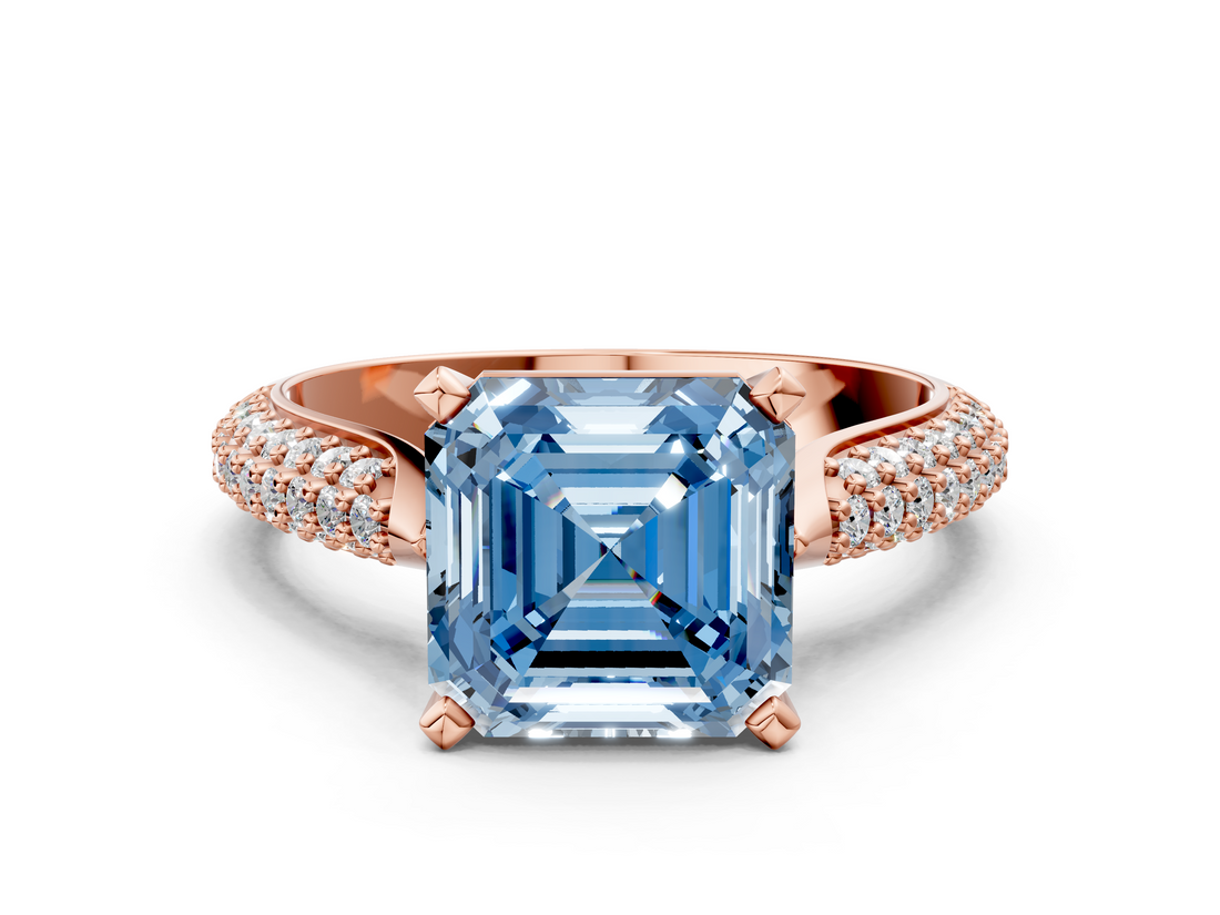 Rose gold Fancy Blue Asscher  Solitaire Pavé Diamond Engagement Ring with Four-Prong Setting_16