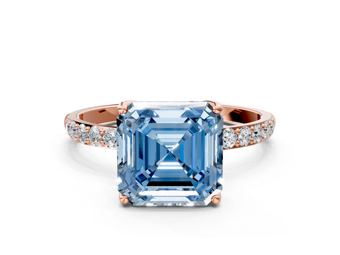 Rose gold Fancy Blue Asscher  Solitaire Pavé Diamond Engagement Ring with Four-Prong Setting_17