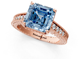 Rose gold Fancy Blue Asscher  Solitaire Pavé Diamond Milgrain Engagement Ring with Four-Prong Setting_1