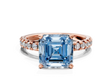 Rose gold Fancy Blue Asscher  Solitaire Pave Diamond Engagement Ring with Four-Prong Setting