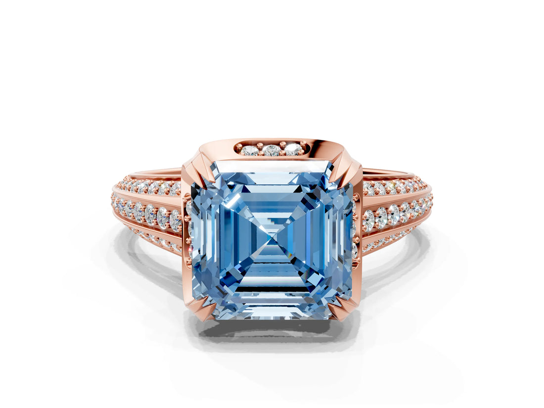 Rose gold Fancy Blue Asscher  Solitaire Pave Split Shank Ring with Four-Prong Setting_69