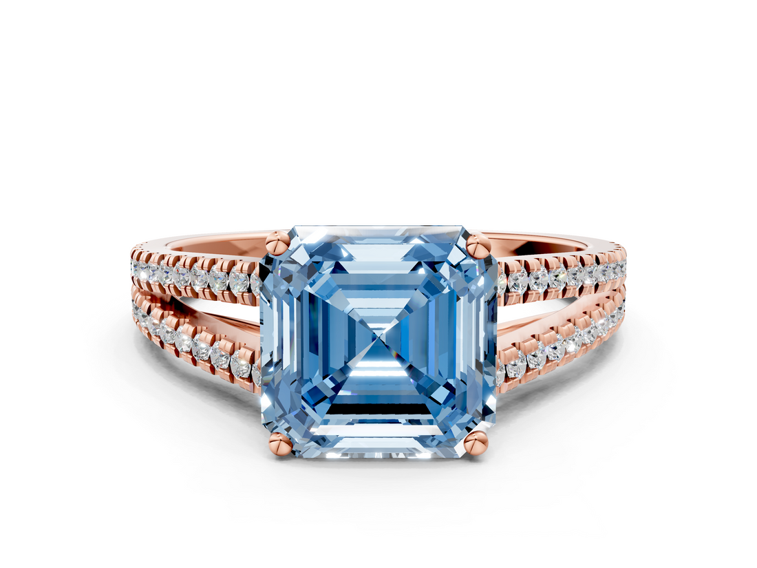 Rose gold Fancy Blue Asscher  Solitaire Split Shank Pavé Diamond Engagement Ring_17