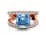 Rose gold Fancy Blue Asscher  Solitaire Split Shank Pave Diamond Ring_46