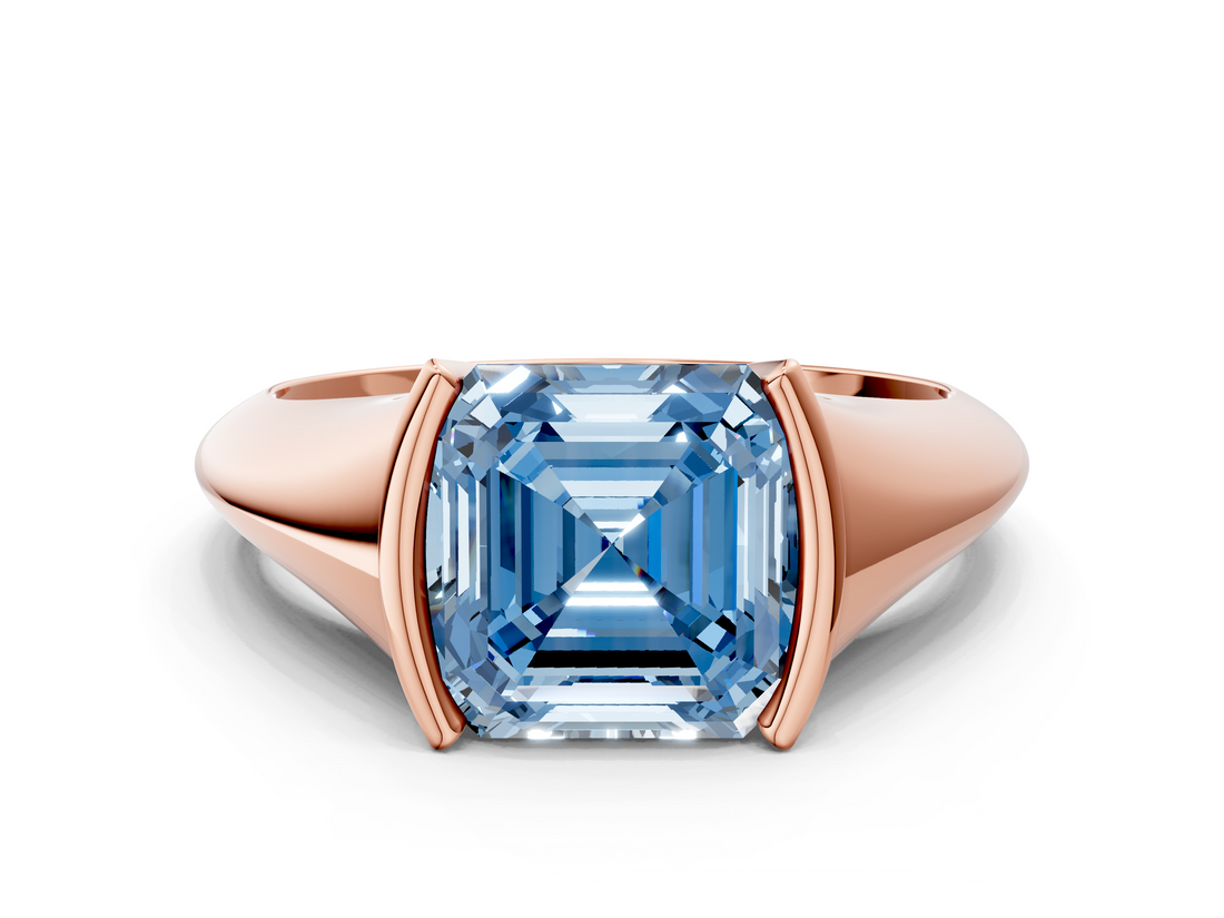 Rose gold Fancy Blue Asscher  Solitaire Tension Set Diamond Ring_36