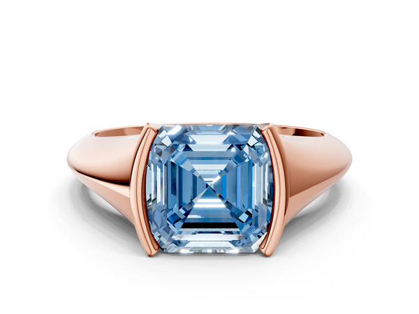 Rose Gold Asscher Cut Tension Set Solitaire Engagement Ring Setting for Fancy Blue Center