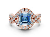 Rose gold Fancy Blue Asscher  Solitaire Twist Band Pavé Diamond Engagement Ring_15
