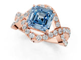 Rose gold Fancy Blue Asscher  Solitaire Twist Band Pavé Diamond Engagement Ring_16