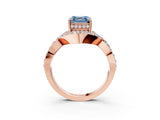 Rose gold Fancy Blue Asscher  Solitaire Twist Band Pavé Diamond Engagement Ring_18