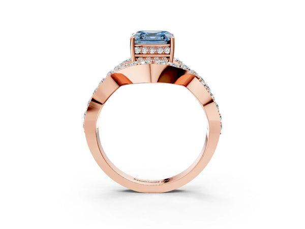 Rose Gold Asscher Cut Infinity Twist Engagement Ring Setting for Fancy Blue Center with Pave Ribbons