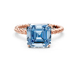 Rose gold Fancy Blue Asscher  Solitaire Twist Band Ring with Four-Prong Setting_81