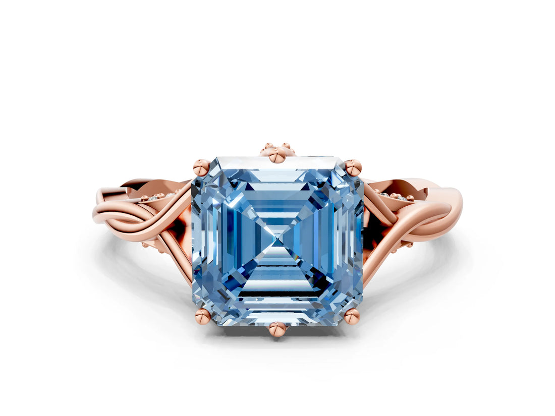 Rose gold Fancy Blue Asscher  Solitaire Twist Band Six-Prong Setting 1
